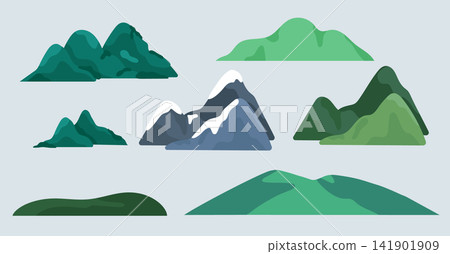 Organic Clean Vector Mountain Set Various Rocky and Green Mountain Landscape Illustration Design Organic Clean Vector Mountain Set Various Rocky and Green Mountain Landscape Illustration Design 141901909