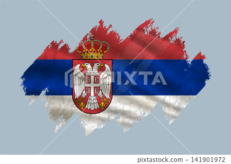 Serbia flag is depicted with brushstrokes and features textured design elements. Serbia flag is depicted with brushstrokes and features textured design elements. 141901972