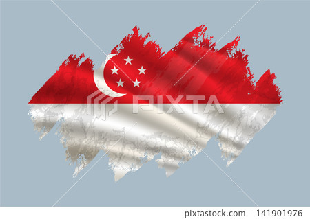 Singapore flag is depicted with brushstrokes and features textured design elements. Singapore flag is depicted with brushstrokes and features textured design elements. 141901976