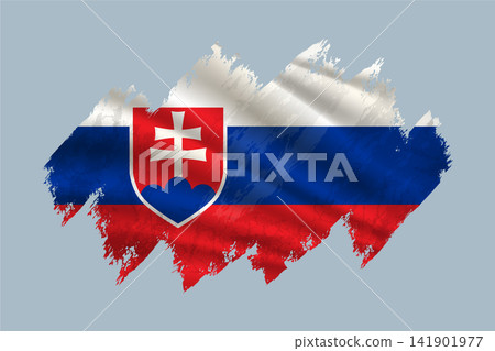 Slovakia flag is depicted with brushstrokes and features textured design elements. Slovakia flag is depicted with brushstrokes and features textured design elements. 141901977