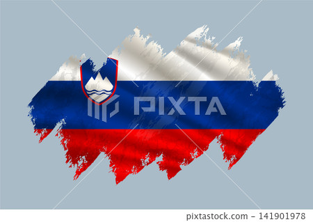 Slovenia flag is depicted with brushstrokes and features textured design elements. 141901978