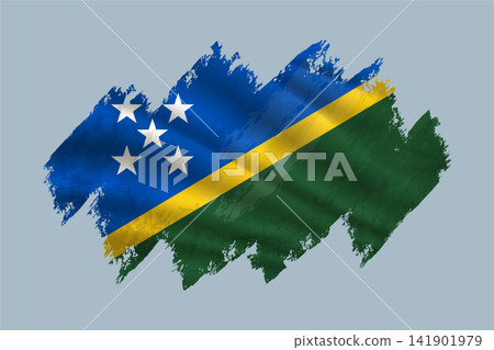 Solomon Islands flag is depicted with brushstrokes and features textured design elements. Solomon Islands flag is depicted with brushstrokes and features textured design elements. 141901979