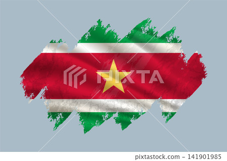 Suriname flag is depicted with brushstrokes and features textured design elements. Suriname flag is depicted with brushstrokes and features textured design elements. 141901985