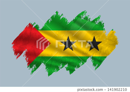 Sao Tome and Principe flag is depicted with brushstrokes and features textured design elements. Sao Tome and Principe flag is depicted with brushstrokes and features textured design elements. 141902210