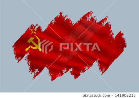 USSR flag is depicted with brushstrokes and features textured design elements. USSR flag is depicted with brushstrokes and features textured design elements. 141902213