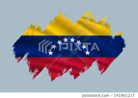 Venezuela flag is depicted with brushstrokes and features textured design elements. Venezuela flag is depicted with brushstrokes and features textured design elements. 141902217