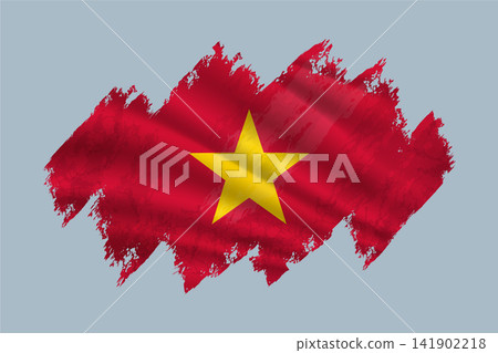 Vietnam flag is depicted with brushstrokes and features textured design elements. Vietnam flag is depicted with brushstrokes and features textured design elements. 141902218