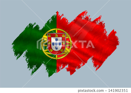 Portugal flag is depicted with brushstrokes and features textured design elements. 141902351