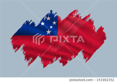 Western Samoa flag is depicted with brushstrokes and features textured design elements. Western Samoa flag is depicted with brushstrokes and features textured design elements. 141902352