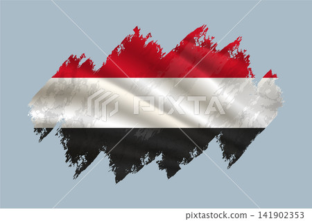 Yemen flag is depicted with brushstrokes and features textured design elements. Yemen flag is depicted with brushstrokes and features textured design elements. 141902353