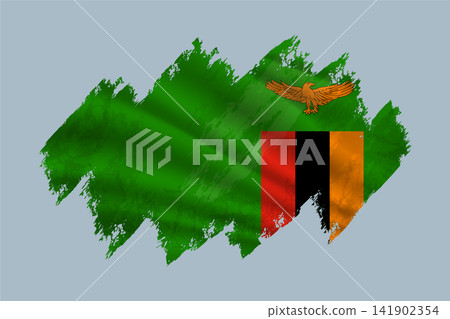 Zambia flag is depicted with brushstrokes and features textured design elements. 141902354