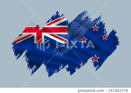 New Zealand flag is depicted with brushstrokes and features textured design elements. New Zealand flag is depicted with brushstrokes and features textured design elements. 141902578