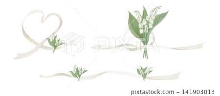 Watercolor illustration of lily of the valley and ribbon frame Watercolor illustration of lily of the valley and ribbon frame 141903013