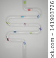 3d rendering of Capsule medicine tube pharmacy healthcare colorful capsule inside transparent winding tube gray 141903726