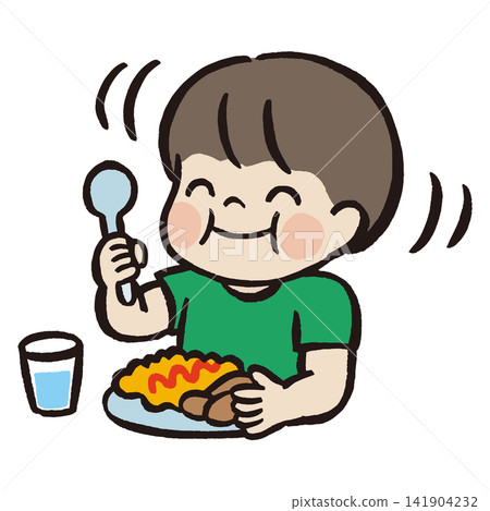 Illustration of a boy eating a healthy meal | Children's food education, nutrition, and health Illustration of a boy eating a healthy meal | Children's food education, nutrition, and health 141904232