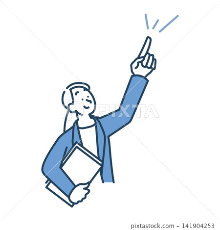 A simple illustration of the upper body of a businesswoman smiling and pointing to give directions. A simple illustration of the upper body of a businesswoman smiling and pointing to give directions. 141904253