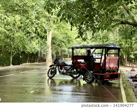一輛嘟嘟車遭遇暴風雨。 141904277