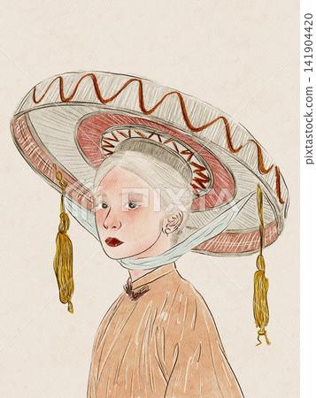 art portrait of a beautiful girl in a turban 141904420