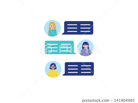 Illustration of a woman talking to a foreigner online Illustration of a woman talking to a foreigner online 141904905