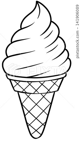 Soft Serve Ice Cream Cone Line Art Illustration for Summer Food Menu Soft Serve Ice Cream Cone Line Art Illustration for Summer Food Menu 141906089