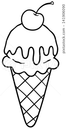 Ice Cream Cone topped with Syrup Sauce and Cherry Line Art Drawing Ice Cream Cone topped with Syrup Sauce and Cherry Line Art Drawing 141906090