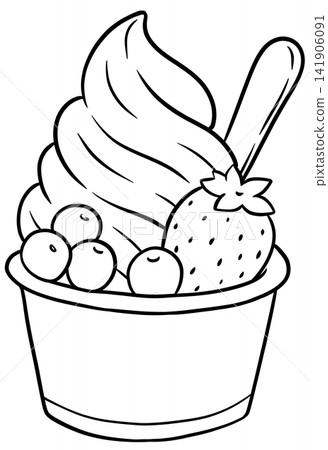Soft Serve Frozen Yogurt Cup with Fresh Strawberry and Blueberries Line Art Soft Serve Frozen Yogurt Cup with Fresh Strawberry and Blueberries Line Art 141906091