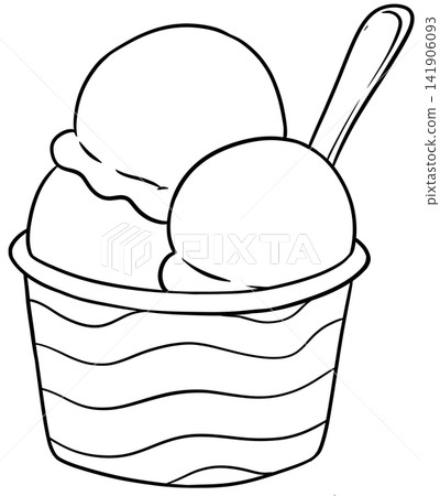 Paper Cup Ice Cream with Two Scoops and Spoon Line Art Drawing Paper Cup Ice Cream with Two Scoops and Spoon Line Art Drawing 141906093
