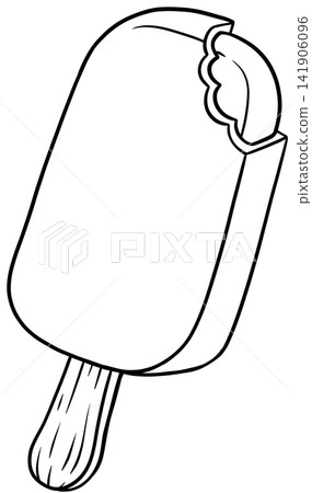 Bitten Ice Lolly on Wooden Stick Line Art Illustration for Summer Food Bitten Ice Lolly on Wooden Stick Line Art Illustration for Summer Food 141906096