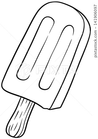Classic Ice Popsicle on Wooden Stick Line Art Outline Drawing for Dessert Classic Ice Popsicle on Wooden Stick Line Art Outline Drawing for Dessert 141906097