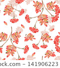 Watercolor rowan berry seamless pattern with colorful autumn foliage 141906223