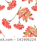 Watercolor rowan berry seamless pattern with autumn leaves 141906224