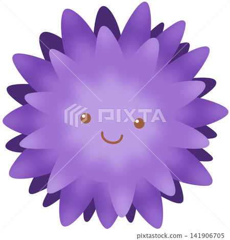 Cute purple sea urchin character smiling with soft spiky spines graphic 141906705