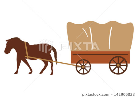 復古西部風格篷車的側面圖向量圖。 復古西部風格篷車的側面圖向量圖。 141906828