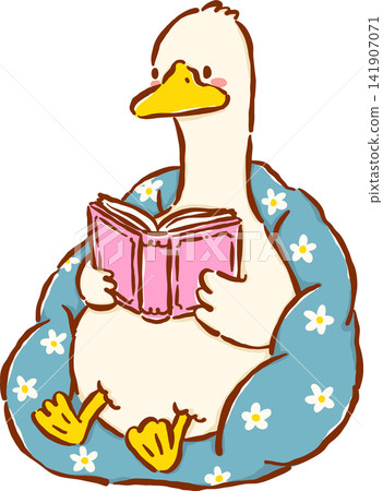 Silly Goose Bookish Reading Book on Bean Bag Cartoon Character Hand Drawn Silly Goose Bookish Reading Book on Bean Bag Cartoon Character Hand Drawn 141907071