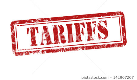 Rubber stamp with "TARIFFS" text effect symbolizing trade Rubber stamp with "TARIFFS" text effect symbolizing trade 141907207