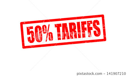 50% Tariffs text effect with grunge rubber stamp symbolizing 50% Tariffs text effect with grunge rubber stamp symbolizing 141907210
