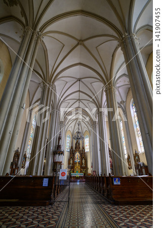 Interior of the Name of Mary Church Roman Catholic Gothic Revival church on Freedom Square in Novi Sad, Vojvodina, Serbia 141907455