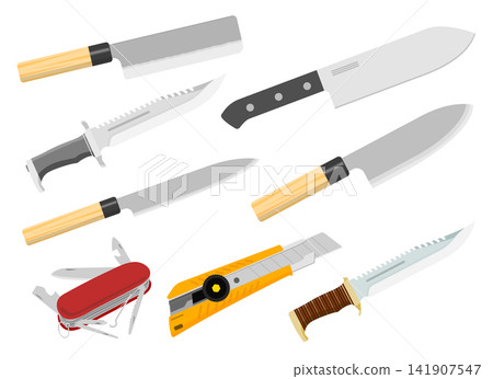 廚房刀具和刀刃武器插圖集 廚房刀具和刀刃武器插圖集 141907547