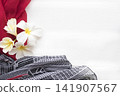 white flowers frangipani with red scarf of lifestyle woman relax 141907567