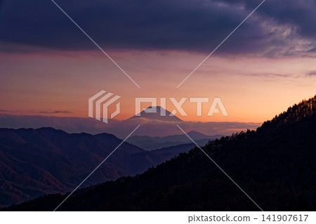 暮色中從柳澤峠眺望富士山 暮色中從柳澤峠眺望富士山 141907617