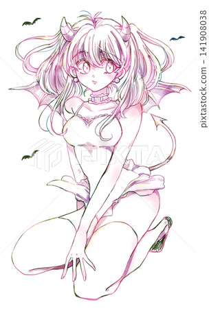 A devilish-looking woman (line drawing) 141908038