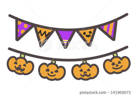 Halloween garland: triangular flags and pumpkins Halloween garland: triangular flags and pumpkins 141908073