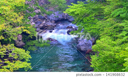 The river water is clean in Tsukechi Gorge The river water is clean in Tsukechi Gorge 141908632
