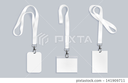 Company badges, id cards with white lanyard strap Company badges, id cards with white lanyard strap 141909711