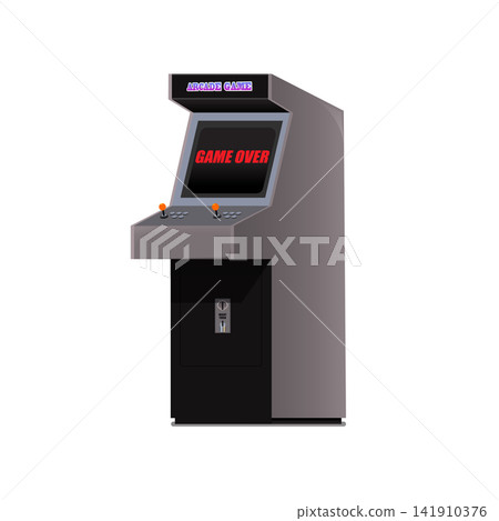 Retro Arcade Game Machine with Two Separate Gamepads, Flat Vector Illustration on Blue Background,Vintage 80s Video Game Cabinet and Joystick Controllers. Retro Arcade Game Machine with Two Separate Gamepads, Flat Vector Illustration on Blue Background,Vintage 80s Video Game Cabinet and Joystick Controllers. 141910376