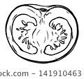 Sketch of a halved cherry pomidoro. Retro style vector clip art. Linear ink outline drawing. Farm tomato cut in half. Botanical stylized illustration of a ripe vegetable. 141910463