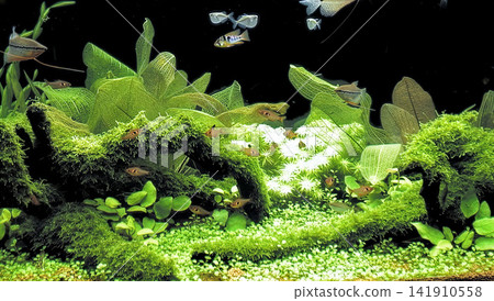 裝有水生植物和熱帶魚的水族箱 裝有水生植物和熱帶魚的水族箱 141910558