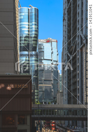 Hong Kong Aug 7 2026 Financial district skyscrapers view. Hong Kong Aug 7 2026 Financial district skyscrapers view. 141911041