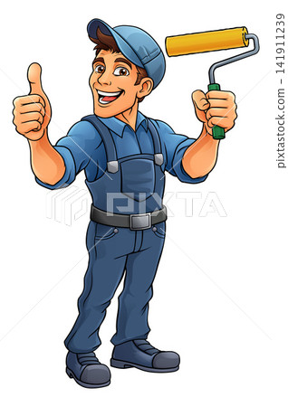 Painter Decorator Paint Roller Cartoon Handy Man Painter Decorator Paint Roller Cartoon Handy Man 141911239