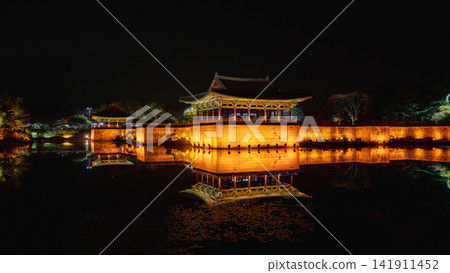 Woljeonggyo Bridge, Gyeongju City, South Korea - Nov. 10, 2024: Night view of bridge. 141911452